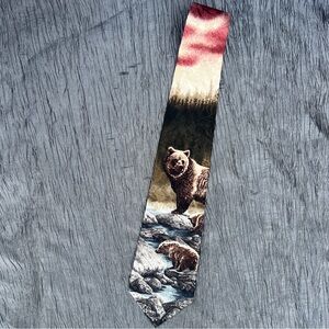 Vtg 1991 NOS Endangered Species 100% silk neck tie Bear The Stillness USA